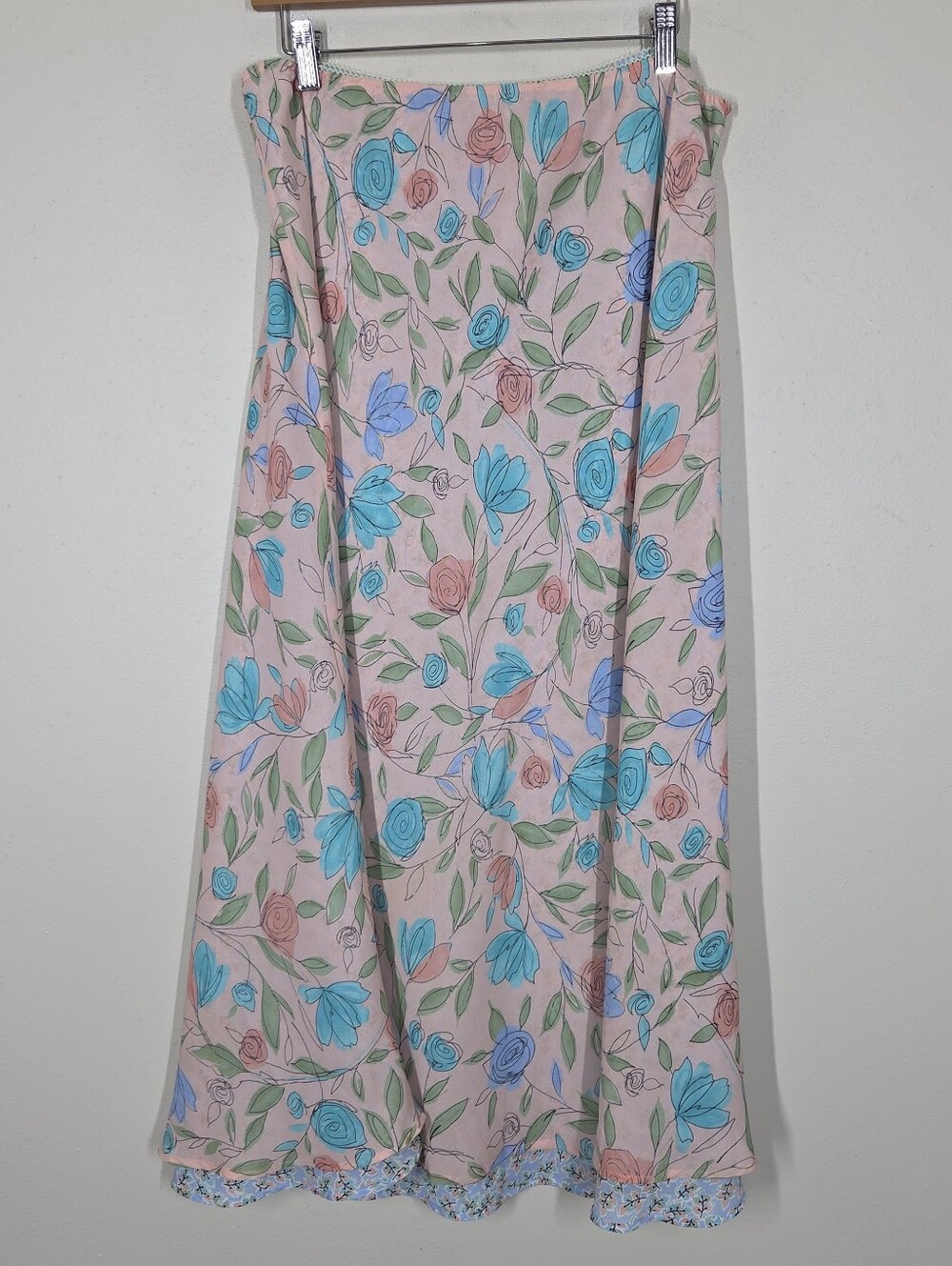 Vtg Y2K Pastel Floral Reversible Maxi Skirt XL Fairy Cottagecore Coquette Dainty